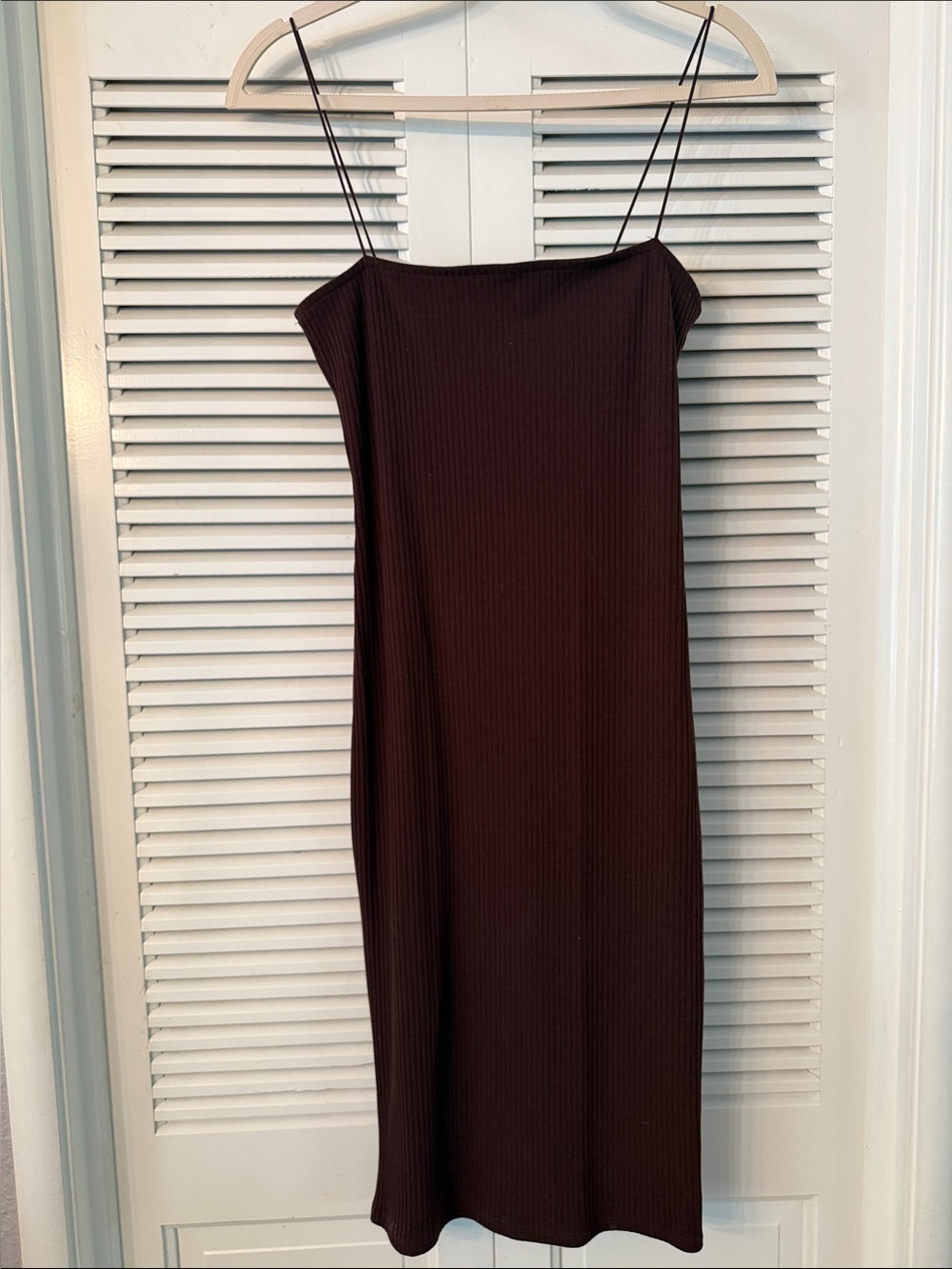 Bar III Chocolate-Brown Ribbed Spaghetti-Strap Midi Dress